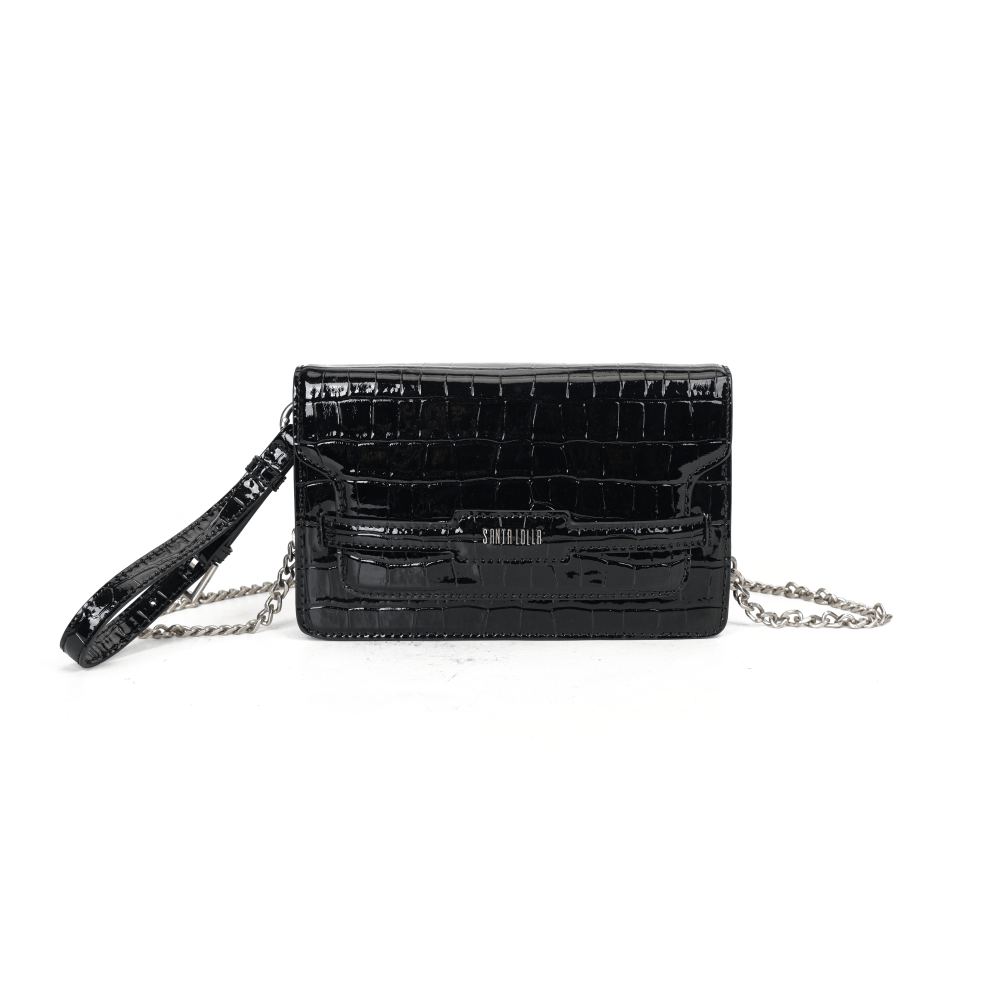 Bolsa Pequena Material Croco Preta Alça Transversal