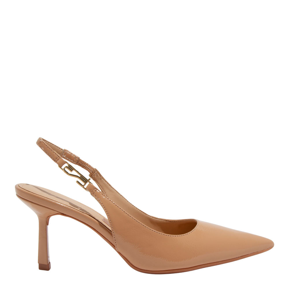 Scarpin Slingback Verniz Bege Salto Fino