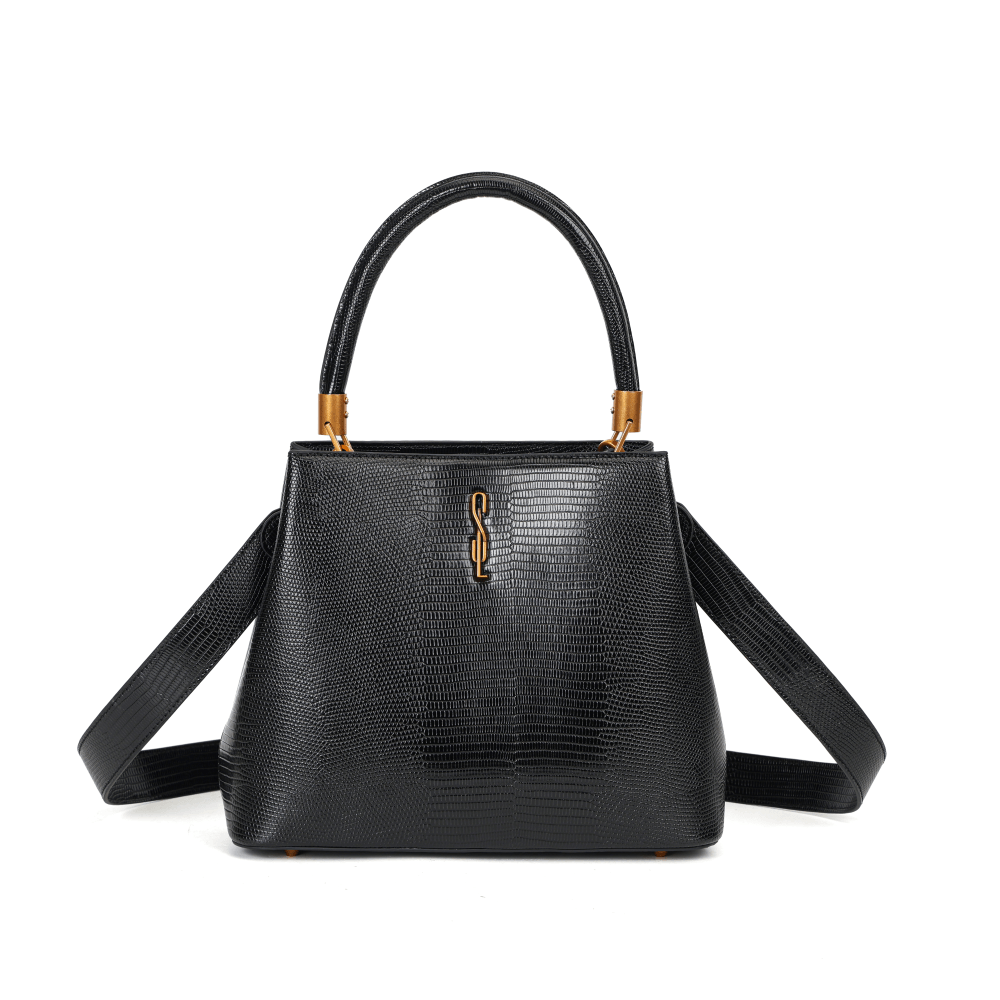 Bolsa Tote Lizard Preta Duas Alças
