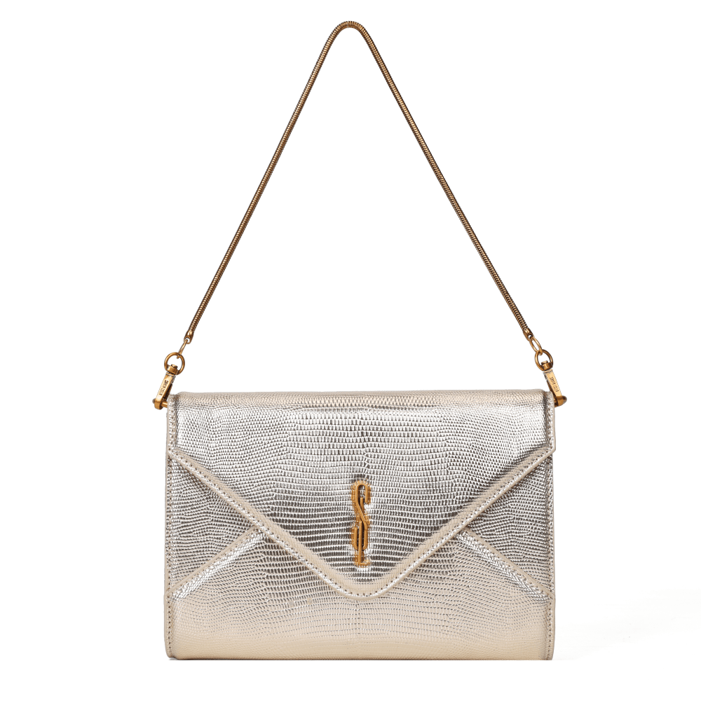 Bolsa Clutch Envelope Metalizada Dourada Alça De Mão
