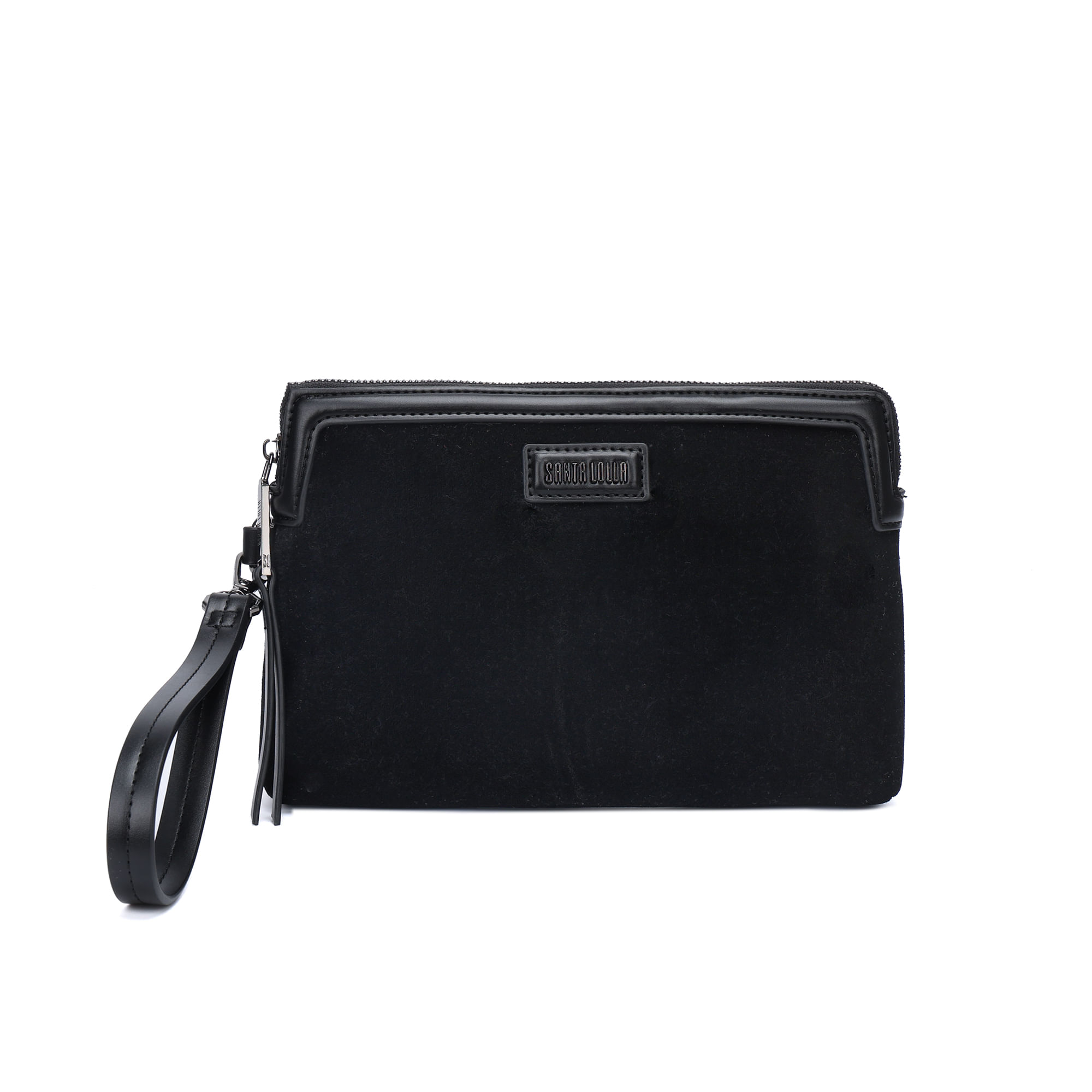 Clutch Veludo Preta Alça De Mão