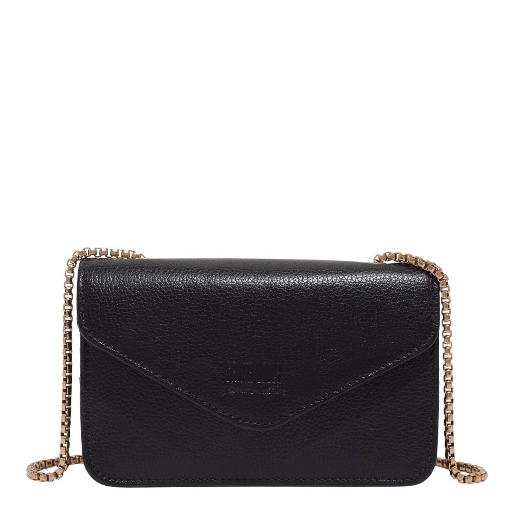 Bolsa Envelope Couro Soft Preto Alça Transversal