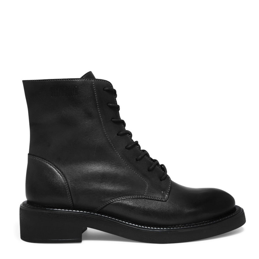 Bota Coturno Couro Confort Preta Salto Baixo
