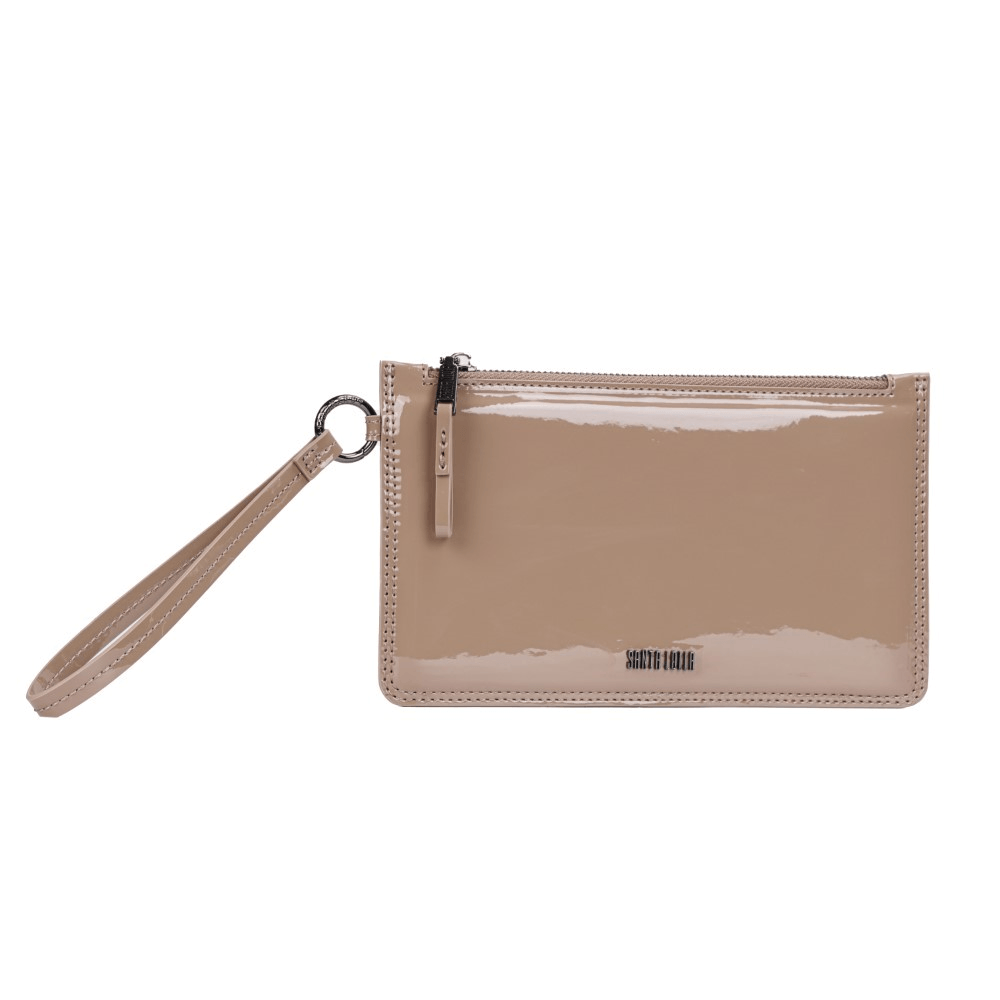 Clutch Pequena Verniz Bege Alça De Mão