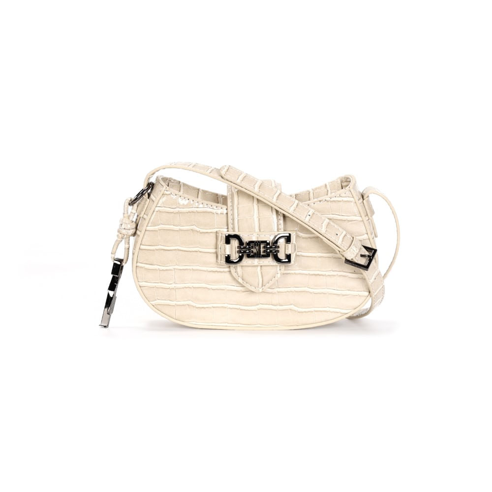 Bolsa Baguete Material Croco Off White Alça Transversal