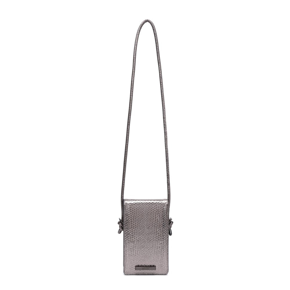 Bolsa Porta Celular Metalizada Textura Cobra Cinza Grafite Alça Transversal
