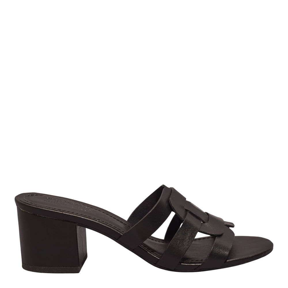 Mule Couro Nobre Salto Bloco Preto