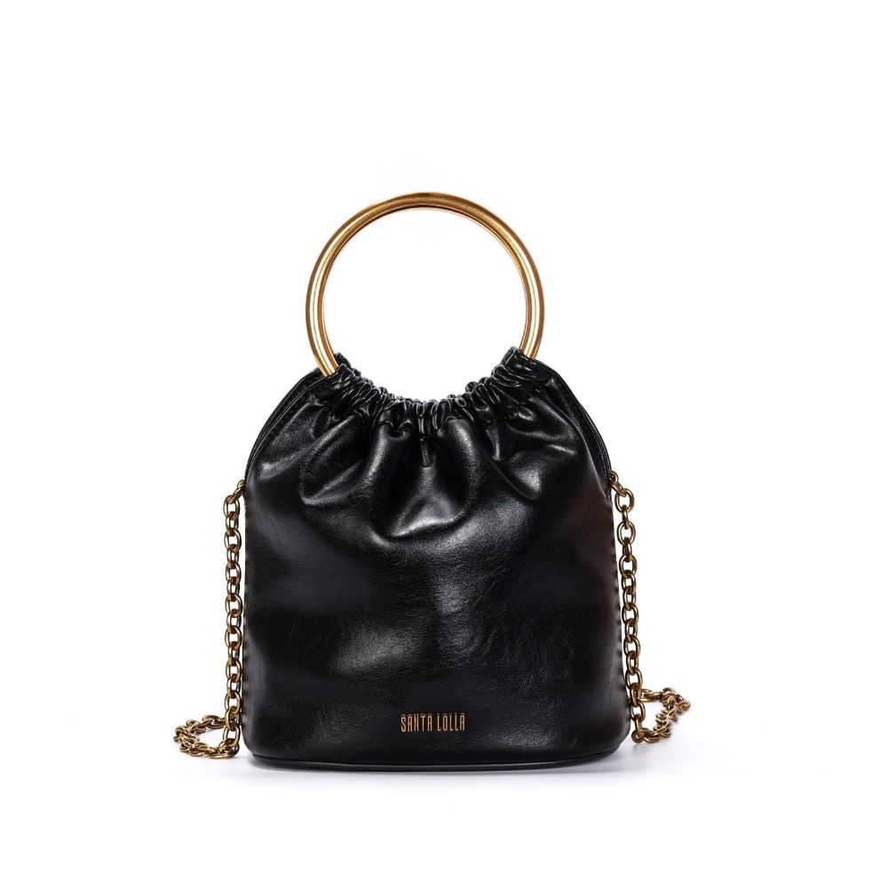 Bolsa Bucket Rustico Preta Alça Dupla