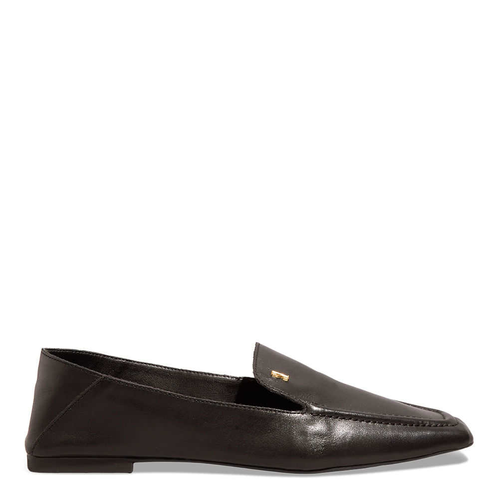 Mocassim Couro Nobre Soft Preto Bico Quadrado