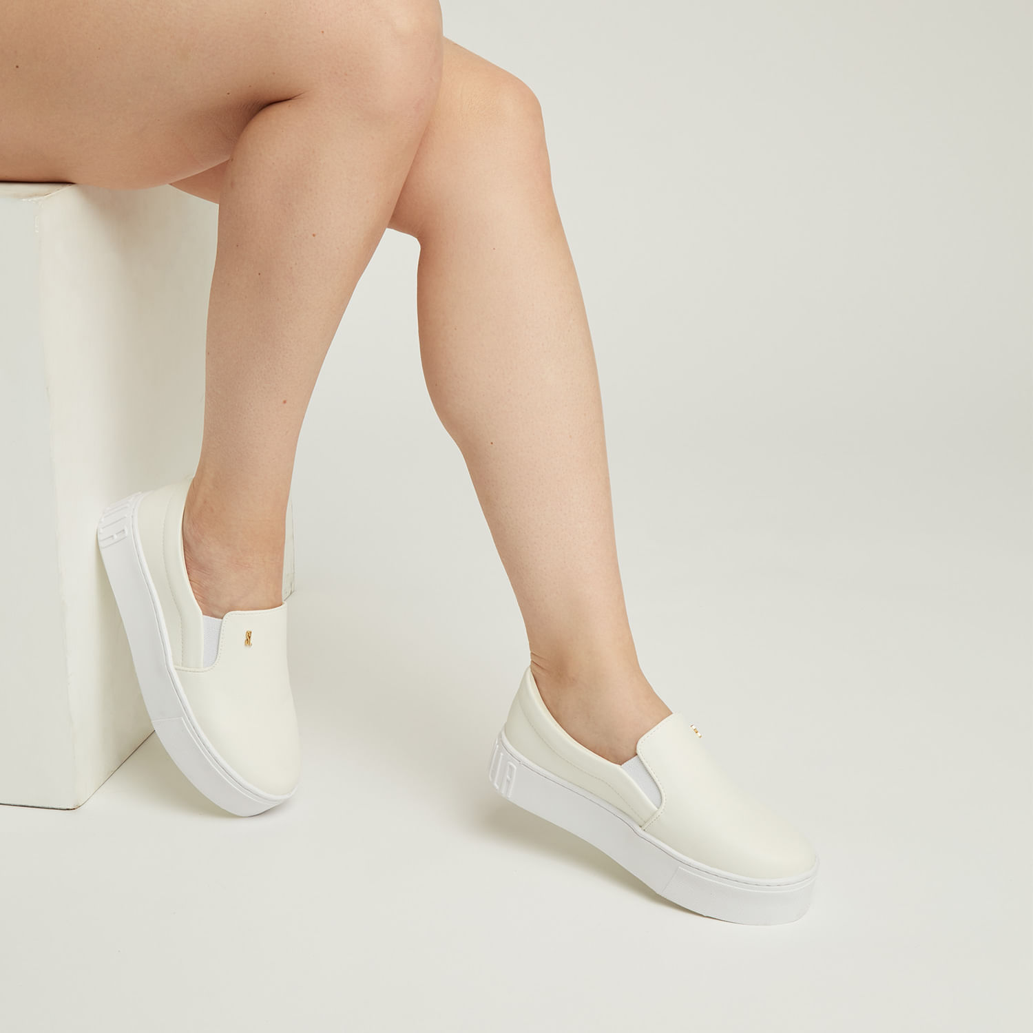 Tênis Slip On Plataforma New Pele Branco