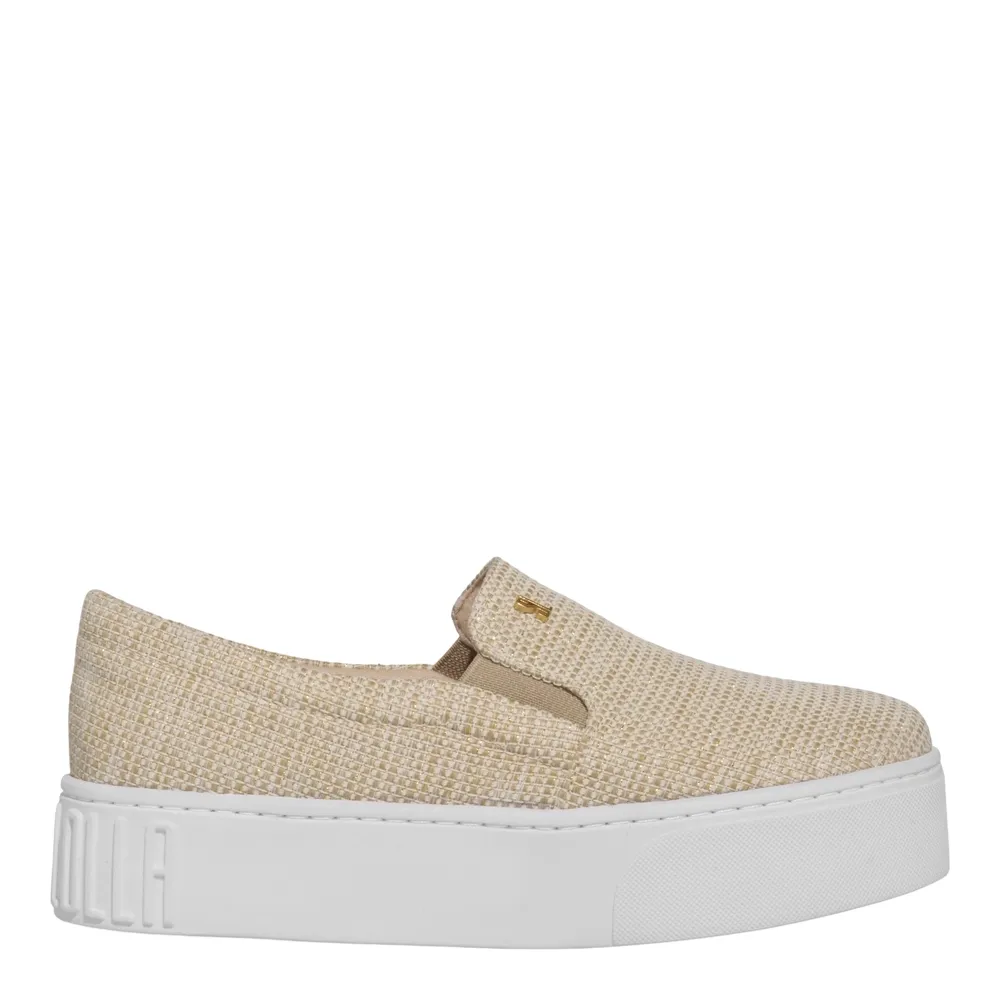 Tênis Slip On Juta Plataforma Dourado