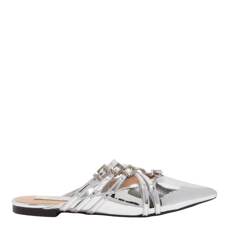Mule Metalizado Specchio Prata Bico Fino